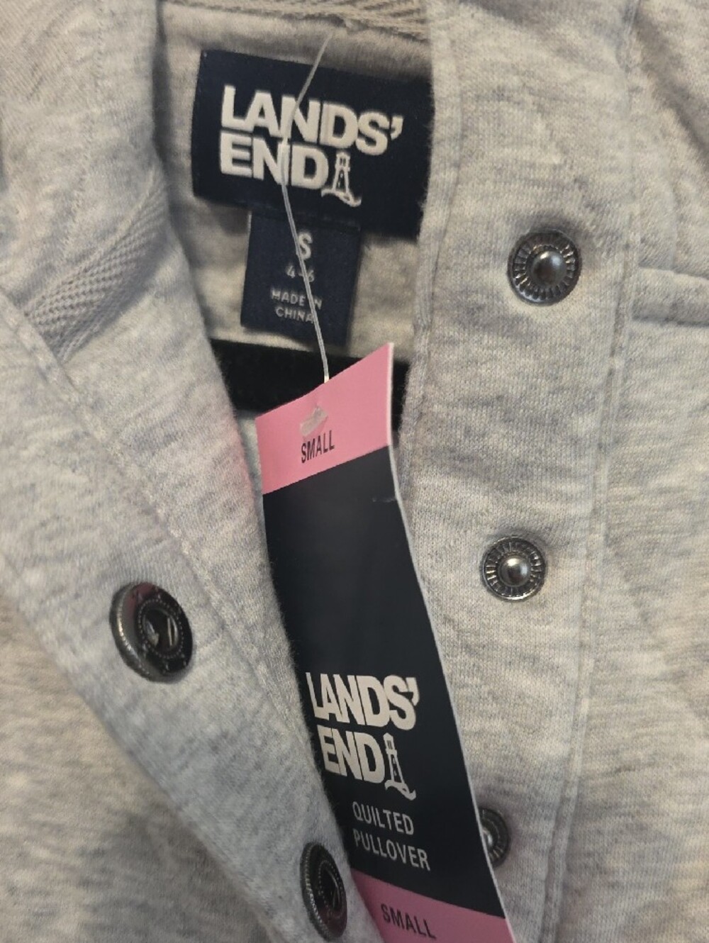 Lands' End Quilted Crew Pullover in Light Gray - Picture 2 of 5